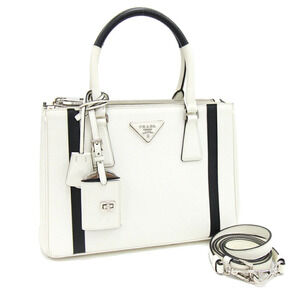 Prada handbag Galleria White Black Leather Shoulder bag Crossbody